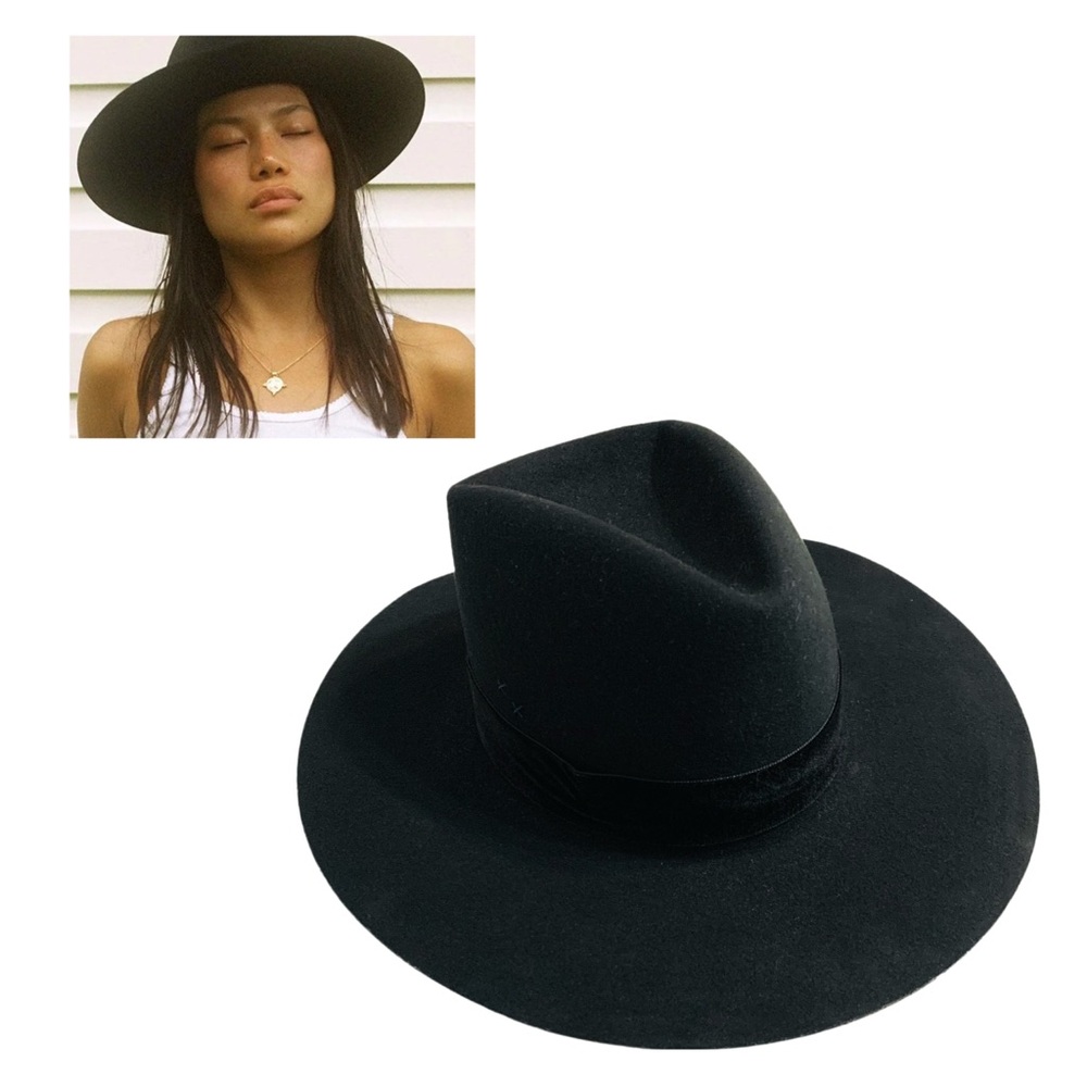 LACK OF COLOR Benson Tri Wool Felt Fedora Hat Black Small Wide Brim Rancher